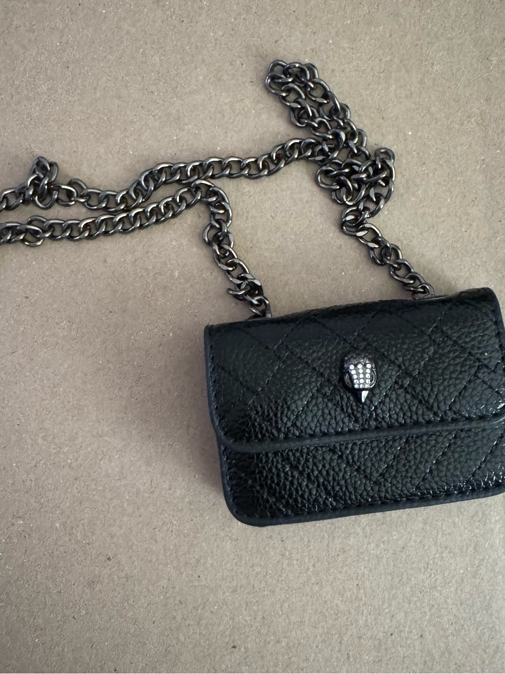 Kurt Geiger London Black Leather Quilted Mini Crossbody Bag Chain Strap